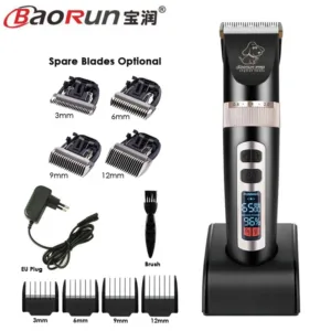 BaoRun P9 Professional Pet Dog Hair Trimmer LCD Display Electric Shaver Pet Grooming Hair Clipper Integrated Blades 3/6/9/12mm